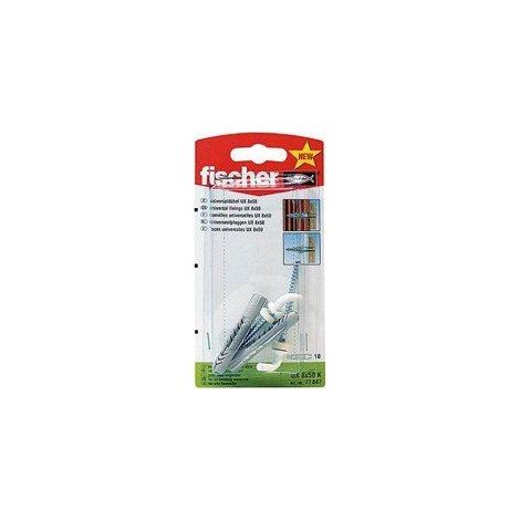 Fischer 2x Cheville universelle UX 8x50 RH avec crochet à visser, revêtement nylon - 94296 (1/3)