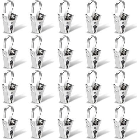 Stainless Steel Curtain Clips, 20 Pieces 35mm Curtain Rod Clips, Shower Rings Clips, Silver Clip Ring Hooks for Chandeliers, Pictures, Shower Curtains and Curtains (1/5)