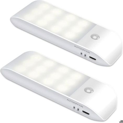 Veilleuse LED Rechargeable, [Lot de 2] Veilleuse Automatique avec Détecteur de Mouvement, AUTO/ON/OFF, Lampe de Placard avec Bande