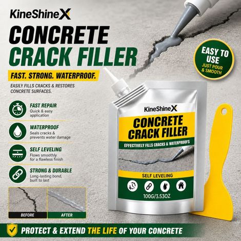 KineShineX Betonrissfüller, Zementbodenreparaturkleber, Abdichtungs- und Versiegelungsmittel, selbstnivellierende Spachtelmasse (1/5)