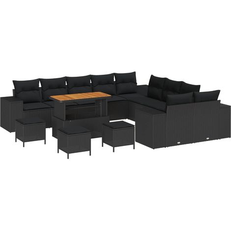 Garden Sofa Set with Cushion 14 pcs Black Poly Rattan vidaXL