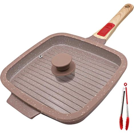 Poêle Grill en Céramique avec Couvercle, 26 x 24 cm Poêle à Griller avec Poignée Amovible Antiadhésive Compatible Tous feux dont Induction (1/5)