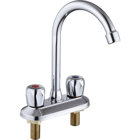Robinet De Lavabo - 2 Poignées - Bonde Clic-Clac En Acier Inoxydable - Flexible EPDM - Pour Installation 3 Trous - 1 Pièce (1/5)