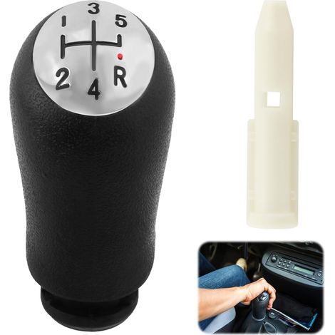 Pommeau Levier Vitesse 5 Vitesses - 1 Pièce - Cuir Et PVC - Design Ergonomique - Pour Renault Clio Megane Laguna - Noir Et Chrome (1/5)