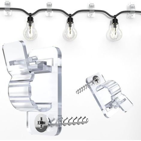 60er-Packung transparente Schraubhaken für Outdoor-Seile: Wetterfeste Kabelhalter und Clips zum Aufhängen von Lichterketten, für Feste, Terrassen und Zäune (1/5)