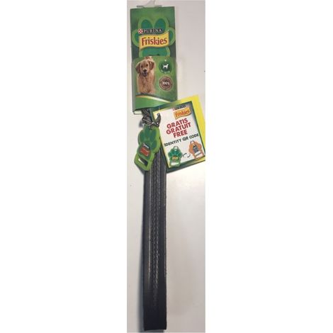 Black Leather Dog Collar - Size M 40-55cm - QR code - Friskies Purina