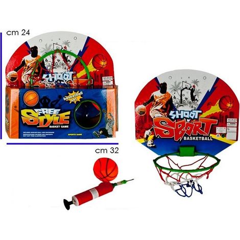 TrAdE Shop Traesio - Tabellone Basket Palla Pompa Canestro Da Interno Gioco Basket Casa Cameretta - (1/2)