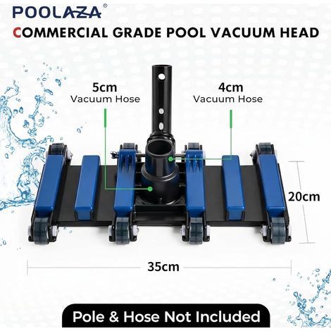 POOLAZA Aspirateur manuel commercial pour piscine avec roues, 35 cm de largeur extra et aspirateur de piscine à charge lourde flexible pondéré pour un nettoyage en profondeur facile et minutieux (1/4)