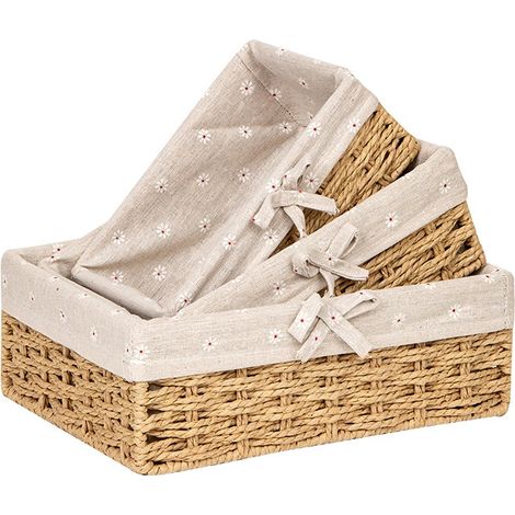 Lot de 3 Corbeilles à Pain Carrées en Jacinthe d'Eau - Rustique en Tissu (1/5)