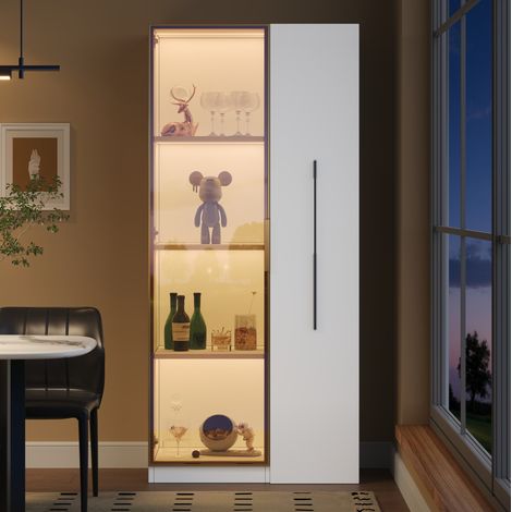 MEUBLIV Vitrine 70x40x160 cm blanche – LED intégrée, rangement latéral 2-en-1 (1/5)