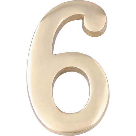 Número 6, de latón con acabado pulido y fijación invisible, 10 cm