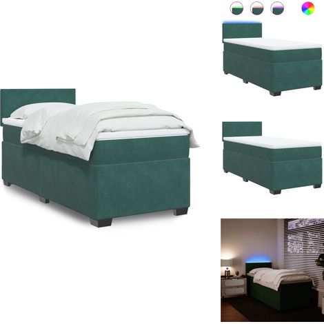 Boxspringbett mit Matratze Dunkelgrün 100x200 cm Samt - Boxspringbett - Doppelbett - Samtbett - Grünes Bett - LED Beleuchtung (1/5)