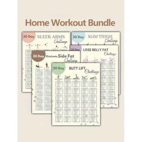 Set d'affiches de défi d'entraînement à domicile de 30 jours, 10 exercices pour bras, cuisses, fesses, graisse du ventre et graisse latérale, non encadré, 8x10 pouces. (1/4)