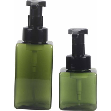 Lot de 2 distributeurs de savon moussant (flacons pompe 250 ml + 450 ml) pour savon liquide, shampoing et gel douche. (1/5)