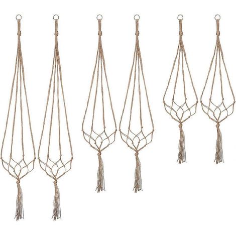 Plantenhangers voor binnen, macramé hangende plantenbakken, 6 stuks, 3 maten (1/5)