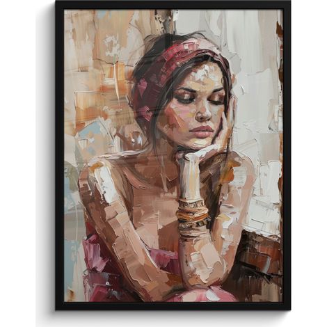 AFFICHE ENCADRÉE Femme - Peinture - Portrait - Moderne Tableau Décoration Murale 60x80 (1/5)