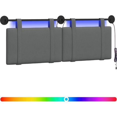 Testiera sospesa Con luce LED Grigio Scuro Tessuto vidaXL (1/5)