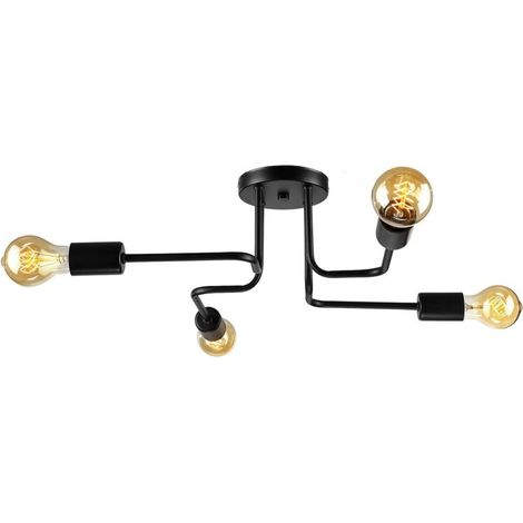 Plafonnier semi-encastré industriel vintage - Plafonnier de 21,5 pouces Lampe suspendue en fer forgé avec 4 lumières en noir pour salon, chambre et salle à manger（Ampoule non incluse）