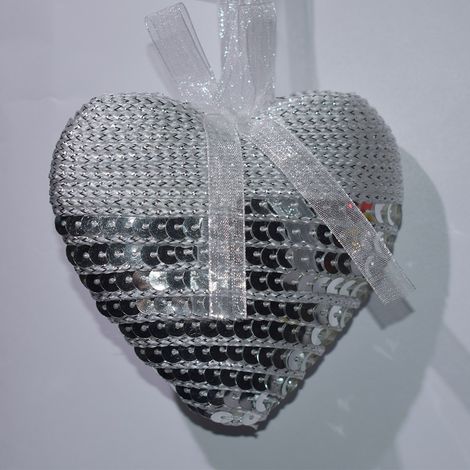 Palline cuore in argento da addobbi natalizi decorazioni per albero di natale natalizio cm 10 (1/2)