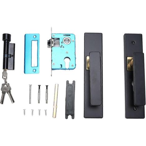 Türgriffset mit Schlüssel für Innen- und Außenbereiche, Badezimmer, Schlafzimmer, geräuschlos, Aluminiumlegierung, schwarz