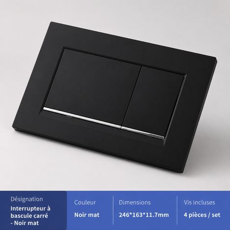 Plaque de déclenchement double touche carrée pour WC encastré - Noir élégant et liseré argenté noir argent 25,5 × 17,5 × 5 cm 386 g – Livraison gratuite