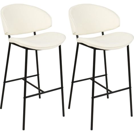 Set di 2 sedie da bar moderne Seduta imbottita in tessuto Senza braccioli Schienale curvo Gambe nere Beige Chiaro Kiana