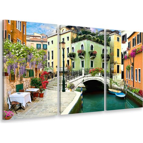 Tableau triptyque deco romance au canal - 90x60 cm Toile imprimée (1/3)