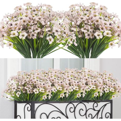 MINKUROW 10 Stück Kunstblumen für den Außenbereich, UV-beständig, Kunstblumen für den Außenbereich, dekorative Kunstblumen für Garten/Zuhause/Hochzeit/Büro/Blumenkunst/Friedhof (weiß) (1/5)