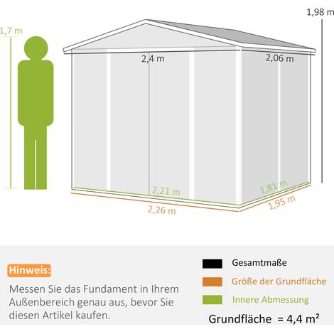 Abri de jardin en métal, résistant aux intempéries et à la rouille, verrouillable, 2,40 x 2,06 x 1,98 m, gris foncé (1/5)