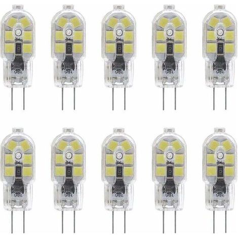 10er-Pack G4 2W LED-Lampen für Dunstabzugshauben, 12V AC/DC, entspricht 20W Halogenlampen, 200lm, Zweistiftfassung mit transparenter PVC-Abdeckung, Kaltweiß 6000K, nicht dimmbar (1/4)