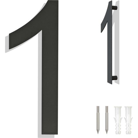numéros de maison - grands numéros de maison en acier inoxydable brossé, numéros de porte, plaque adresse - moderne flottant noir RAL 7016 numéros de maison-8 pouces 203mm hauteur-numéro 1 (1/5)