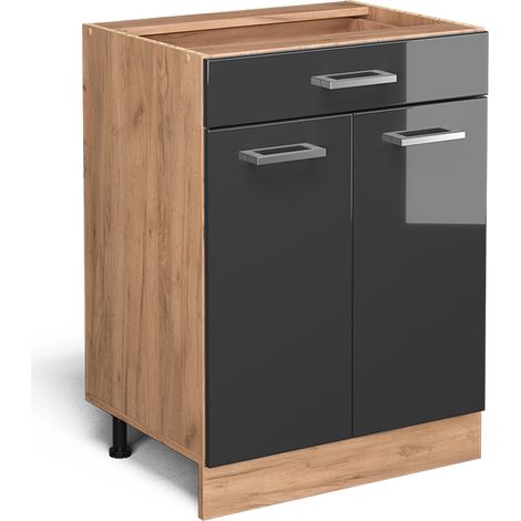 Meuble cuisine R-Line, Anthracite Haute brillance, 60 cm avec tiroir, sans plan de travail, Vicco (1/5)