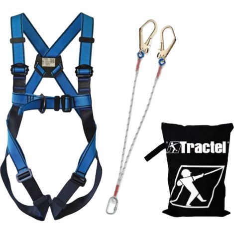 Kit di protezione anticaduta con imbracatura e cordini max 150kg per ponteggio TRACTEL Blu M (1/2)