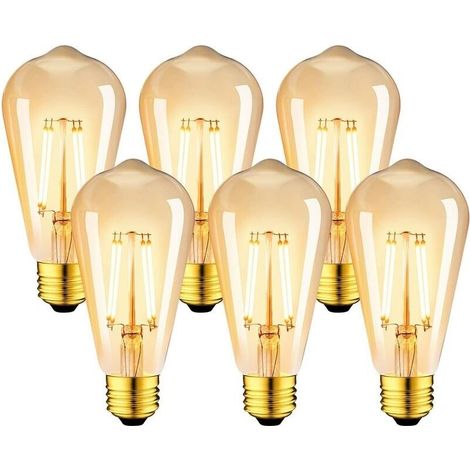 6er-Pack Vintage Edison E27 6W LED-Lampen – ST64 Glühlampe, 2200K Warmweiß – entspricht einer 48W Glühbirne