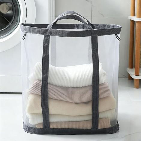 Panier à Linge Pliable Portable, Grand de Blanchisserie en Maille Suspendu Lingerie Hamper pour la Salle Bains, Dortoir ou Voyage (1/5)