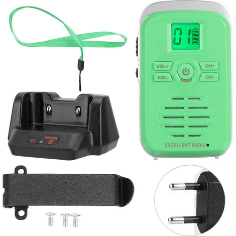 Talkie-walkie mini sans fil ABS FM Q3, 110-240V 400-470MHz, étanche, ultra-fin, radio bidirectionnelle 2 pièces, fiche UE verte (1/5)