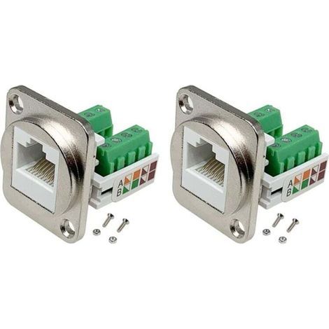 Adaptateur Panneau RJ45 2 Pièces Connecteur 8P8C Rallonge Sans Soudure Borne à Vis (1/4)