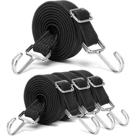 Set di 4 cinghie per bagagli larghe e regolabili con ganci - cinghie retrattili in gomma da 2 metri - adatte per biciclette, motociclette e furgoni - nere