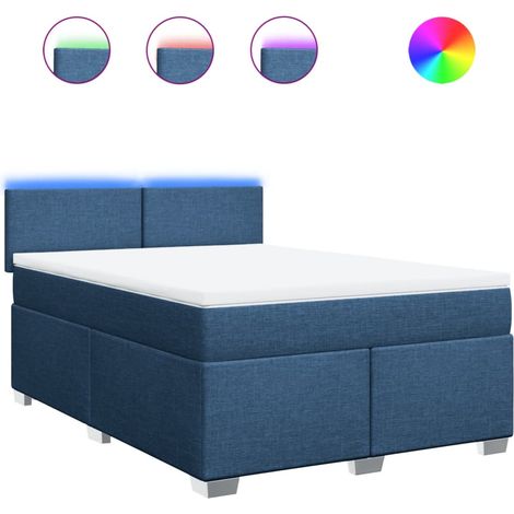 Lit double Lit adulte Sommier à lattes de lit avec matelas Bleu 160x200 cm Tissu (1/5)