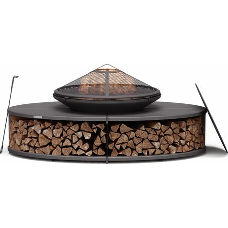 Blumfeldt Ebeko Feuerschale - 3-in-1 Feuerschale Mit Grillrost & Tisch, Robuster Stahl, Inkl. Funkenschutz, Schürhaken, Holzscheitablage & Regenschutz, Perfekt Für Garten & Terrasse (1/5)