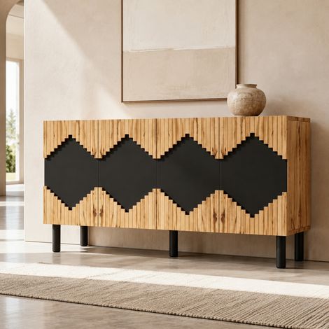 Aparador moderno 140x40x70 cm MDF y aglomerado con 2 puertas, natural y negro (1/5)