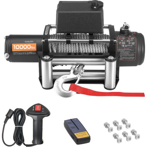 Treuil électrique 4500 kg, 12V, câble acier 19,8 m, télécommande filaire et sans fil, étanche IP55 pour remorquage 4x4, SUV, bateau. (1/5)