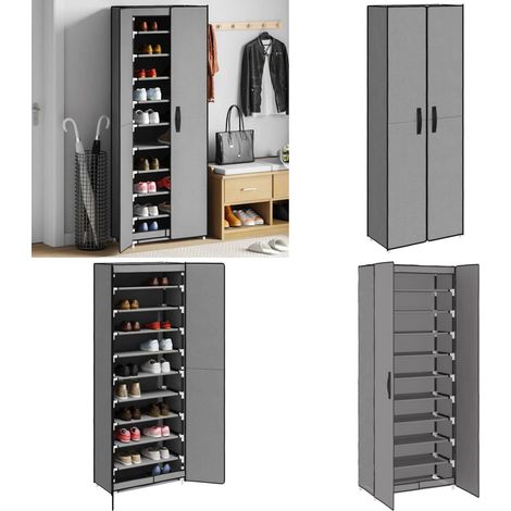 Schuhschrank Grau 60x30x166 cm Stoff - Schuhschrank - Garderobe - Schuhregal - Aufbewahrungssystem - Einbauschrank - Home & Living (1/5)