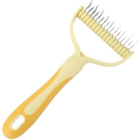 Brosse Professionnelle pour Chiens et Chats, Brosse à Poils Longs, Peigne Double Face Anti-nœuds - Jaune (1/4)