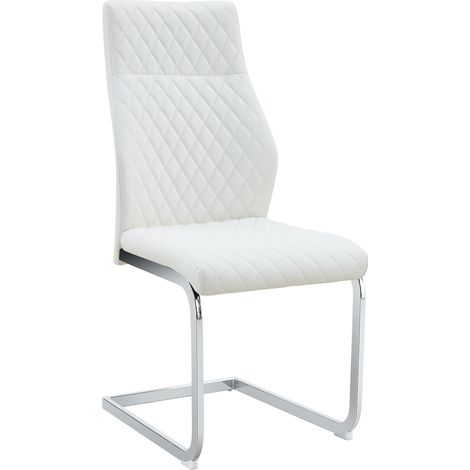 Set di 2 sedie da pranzo bianche con schienale alto, similpelle PU e metallo argentato (1/5)