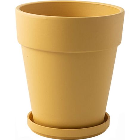 Flowerpot avec soucoupes en plastique, classique, anthracite -jaune (1/5)