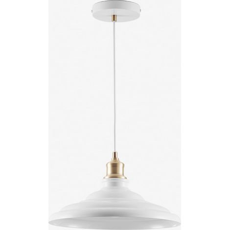 Sklum – Plafonnier en fer blanc – Abat-jour arrondi et doux – Câble réglable en hauteur – Douille E27 jusqu'à 40W – Pour éclairage fonctionnel