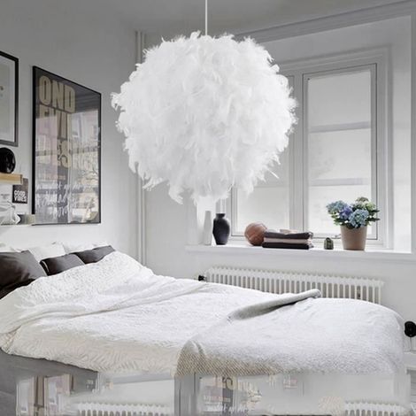 30cm Plafonnier lustre éclairage boule de plumes simple moderne Créatif décoration de chambre d'exposition - Blanc (1/4)