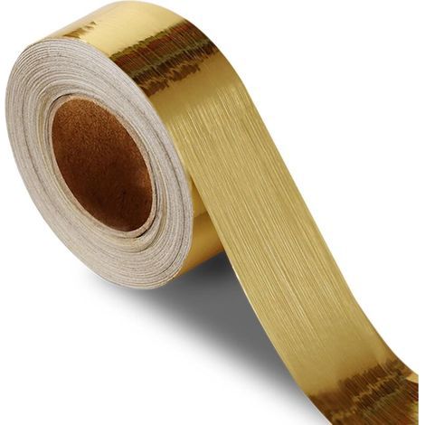 Bordure de Papier Peint Autocollante Dorée Brossée PVC Amovible Imperméable 10cm x 5m - Idéal Miroirs Salle de Bain Cuisine & Décoration DIY Particuliers (1/5)
