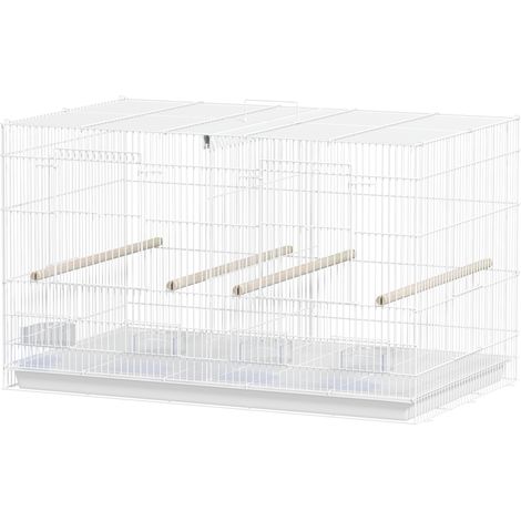 Cage à oiseaux avec séparateur, 4 mangeoires, 4 perchoirs, plateau amovible pour perroquets, canaris, perruches, 76 x 46 x 46 cm, blanche (1/5)